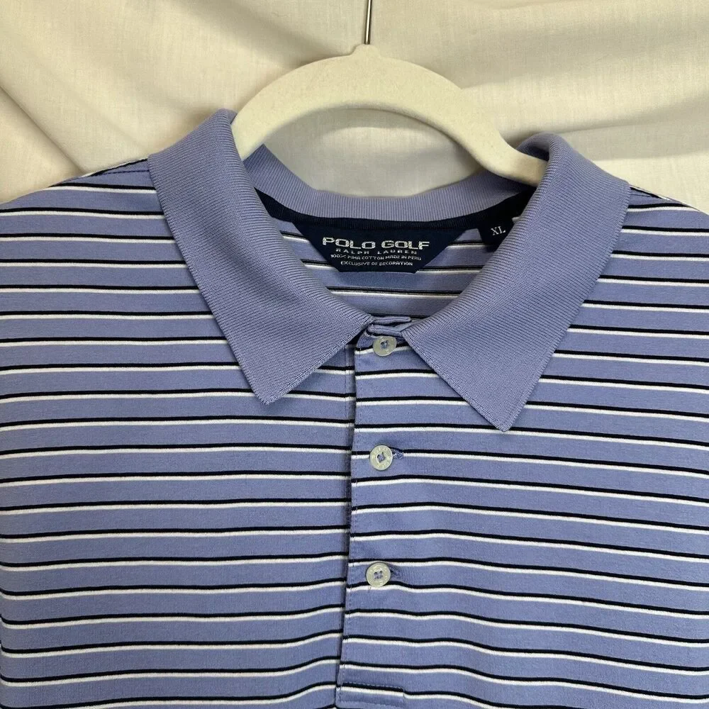 Polo Golf Ralph Lauren‎ Men’s XL Blue Striped Short Sleeve 100% Pima Cotton Soft